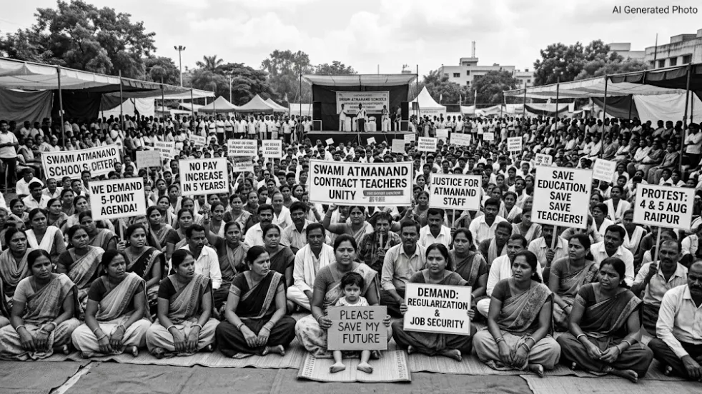 1,000 से अधिक संविदा शिक्षकों के महा-आंदोलन से 40 स्कूलों में लटके ताले